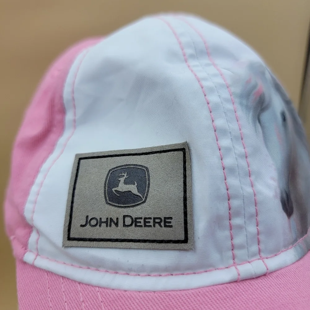 John Deere Toddler Girl's Hat Cap Pink White Horse Image One Size Stretch Back